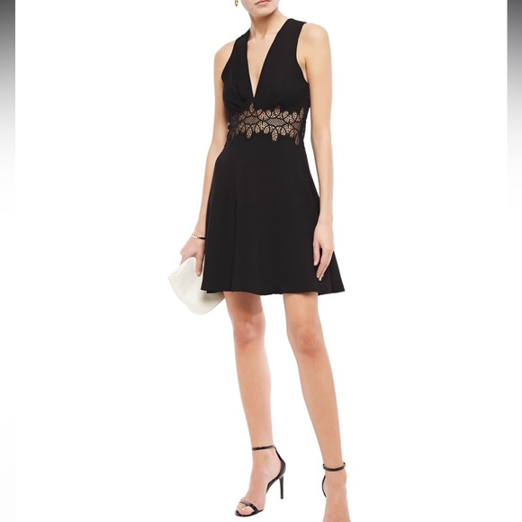 SANDRO Elena flared guipure lace-paneled crinkled-crepe mini dress size 34 - Picture 3 of 4